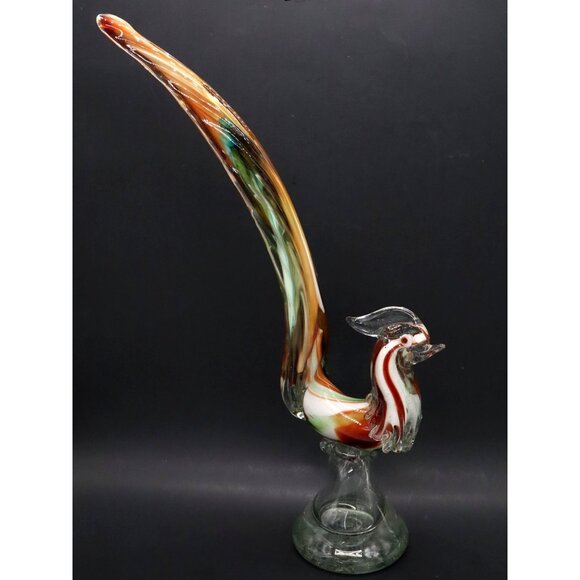 Other - Vintage Hand Blown Art Glass Roadrunner or Pheasant 18" Tall Colorful